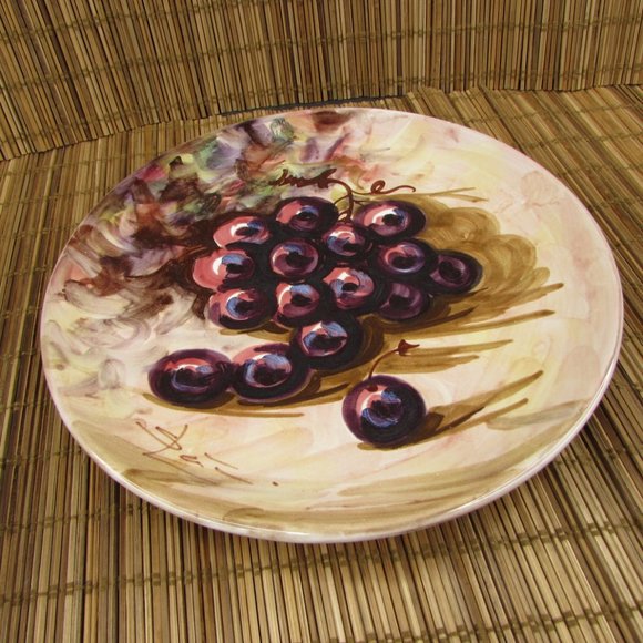 Vintage Peasant Village Italian Pottery Hand Painted Fruit Grapes 8.25" Plate - Picture 5 of 7